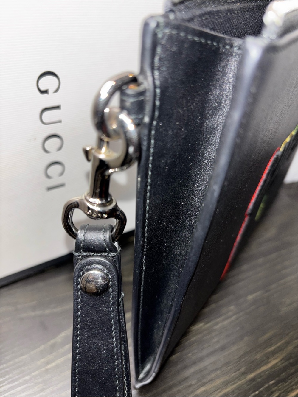 Gucci Women's Blade Embroidered Leather Pouch Wristlet Bag - Picture 7 of 12
